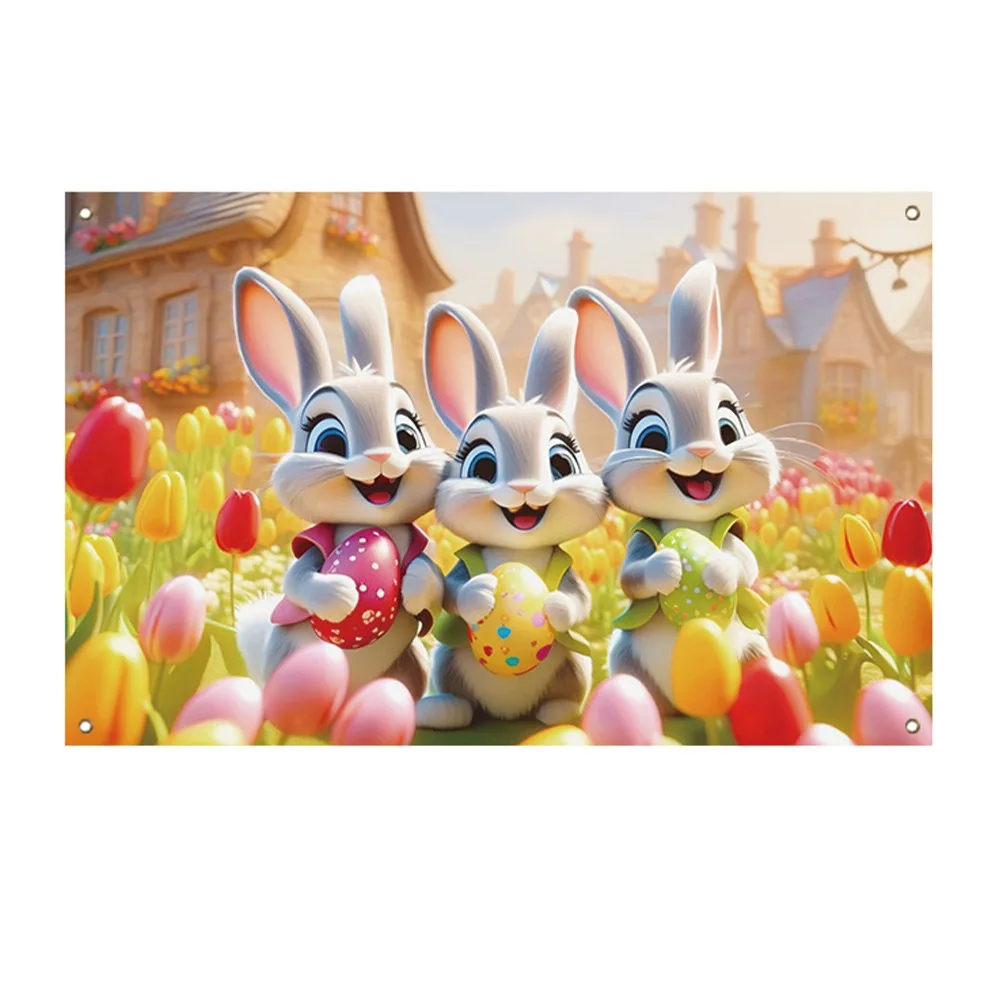 

Cute Easter Photography Backdrop Cartoon Celebrate Easter Hanging Banner Polyester Poster Props Happy Easter Decor
