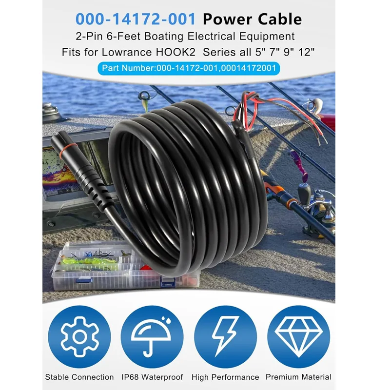 000-14172-001 Hook2 Power Cable Replace for Lowrance Fit for All Hook2 Models 5/7/9/12 Waterproof