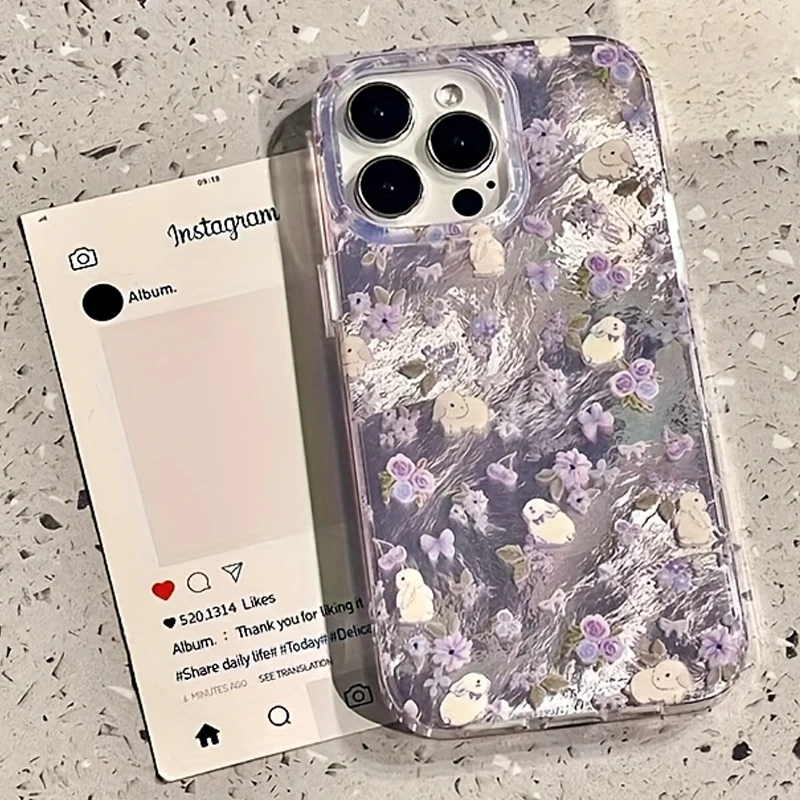 Perfurado vórtice escudo ind flor coelho caso de telefone para iphone 11 12 13 14 15 16 pro max xs xr x 7 8 plus silicone capa macia