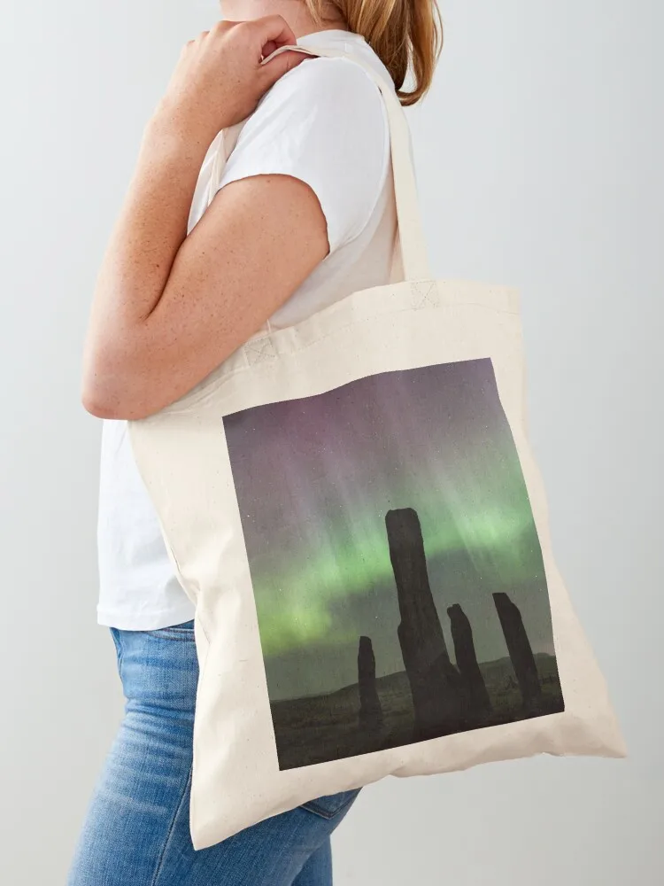 Callanish standing stones and Aurora Tote Bag shopper bags Candy bags canvas tote bags