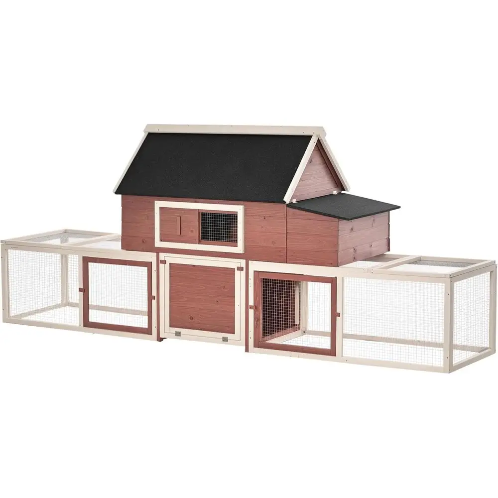 

Customizable Wooden Chicken Coop with Nesting Box, Double Runs, and Asphalt Roof for Outdoor Backyard Use