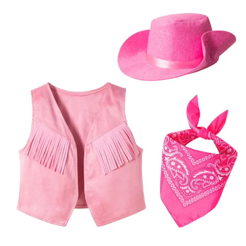 Children Western Cowboy Role Playing Costume Kids Girl Boy Fringed Vest for Carnival Halloween Party Boys Outfit Vest Scarf Hat