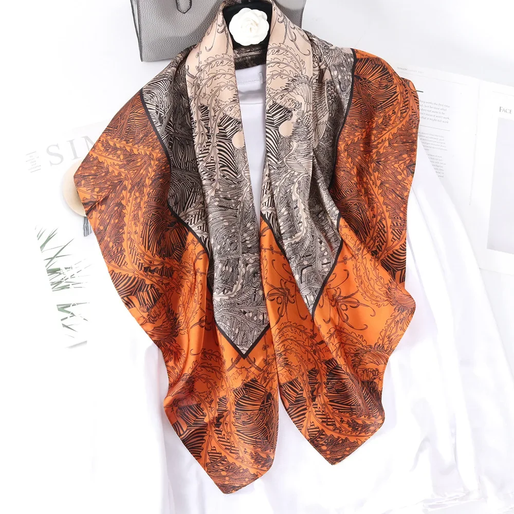 New 90*90cm Lijiin Satin Square Scarf Realistic Store Member Hand Gift Silk Scarf Sanya Tourism Sunscreen Shoulder Wrap