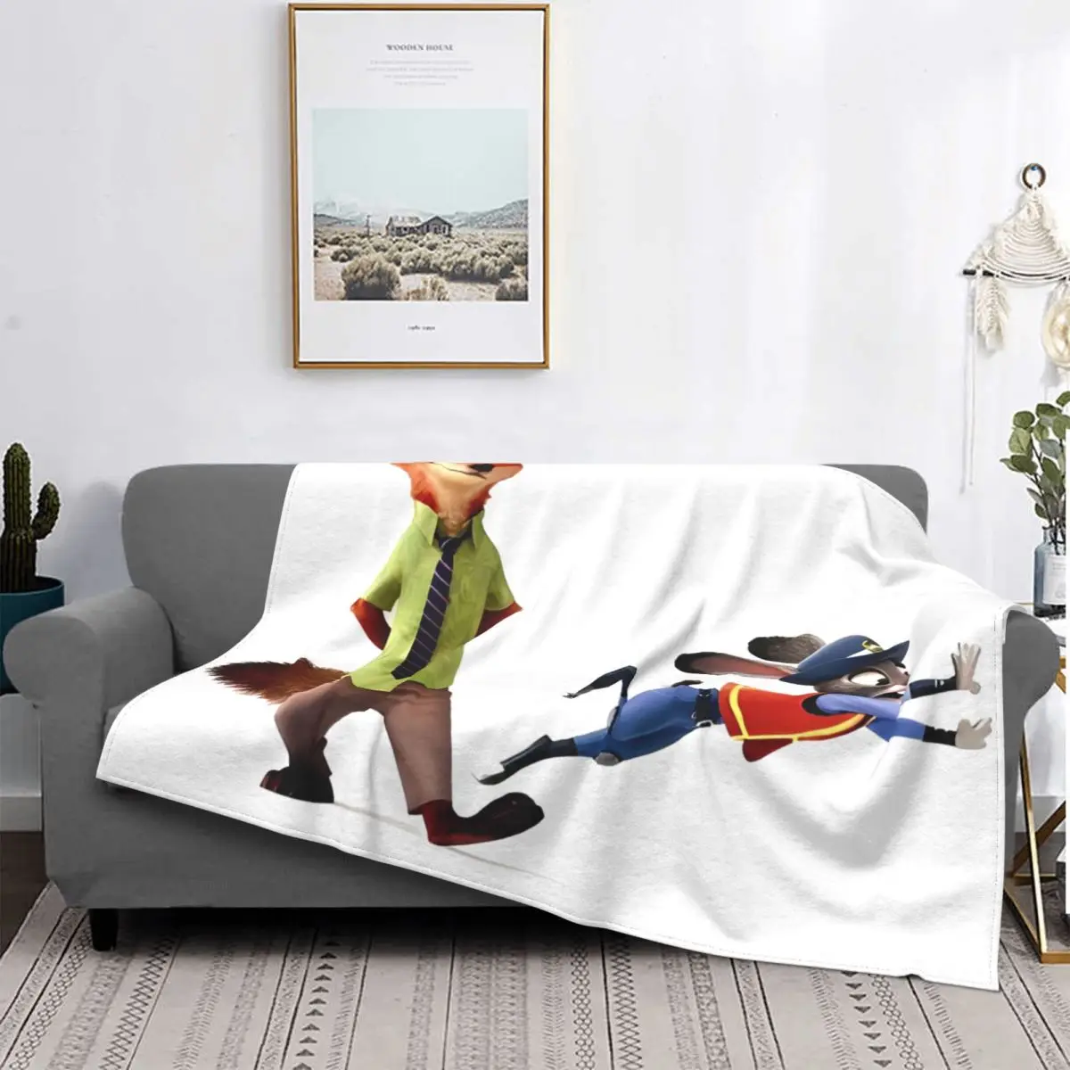 Zootopia Judy And Nick Wilde Blankets Cartoon Wool Vintage Soft Throw Blanket for Chair Covering Sofa Autumn/Winter