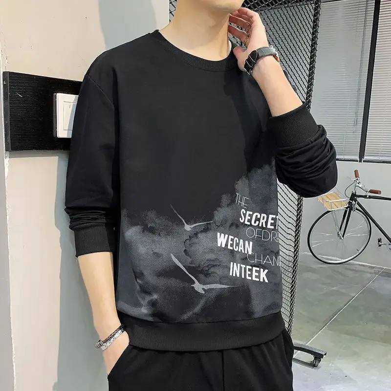 Men Long Sleeve T Shirt Casual Loose Round Neck Sweatshirt Basic Top