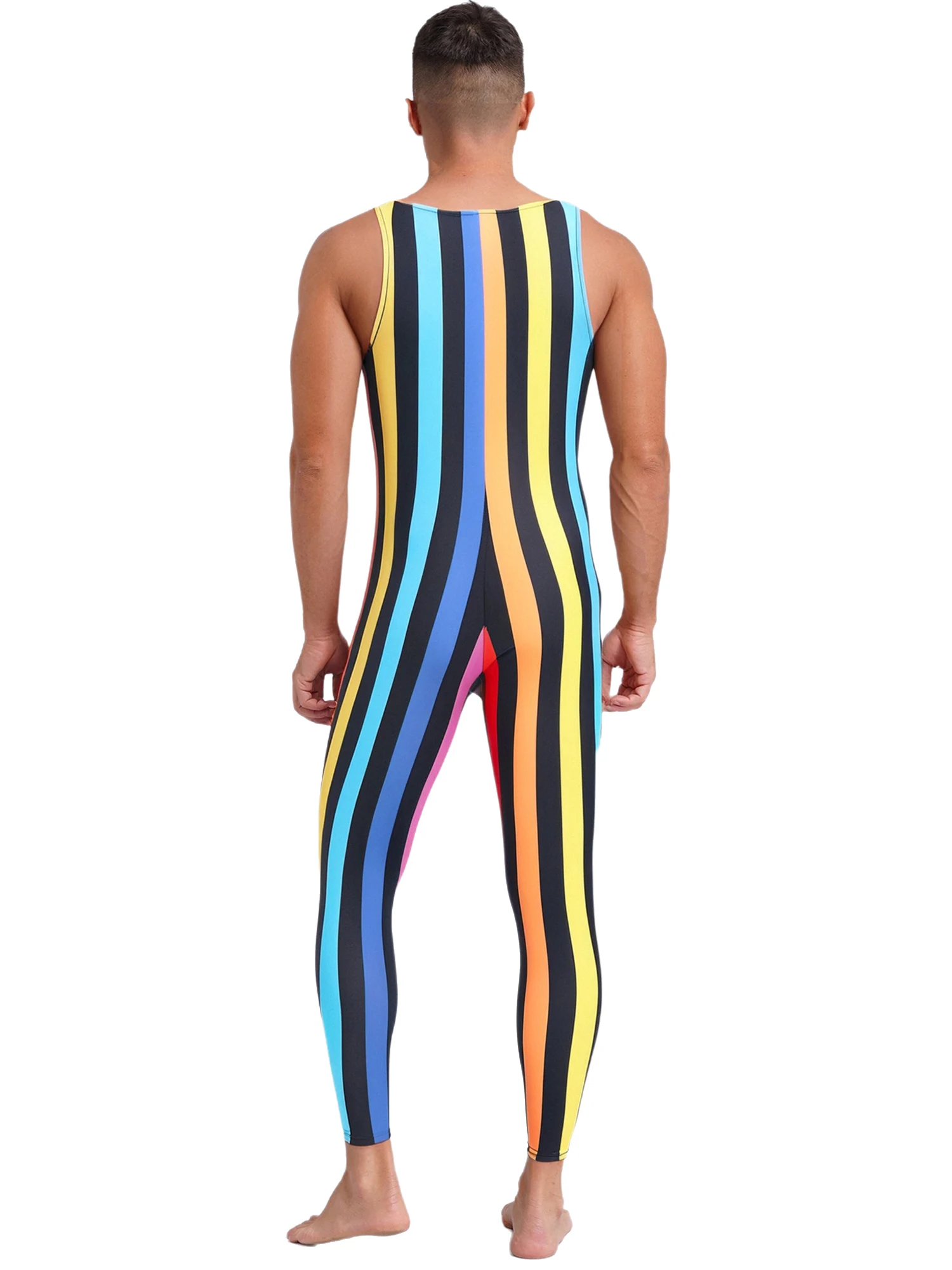 Men's Striped Loungewear Pajamas Sleeveless Slim Fit Stretchy Comfortable Jumpsuit Gym Bodybuilding Yoga Workout Bathing Suit