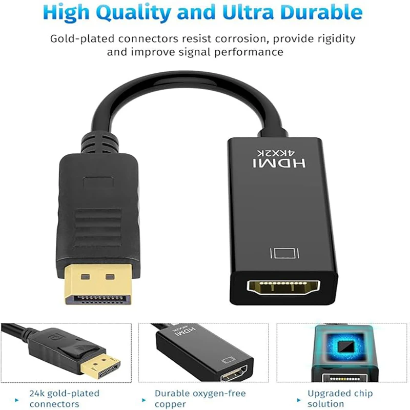 4K DisplayPort-to-HDMI Active Adapter  for High-Resolution Video and Audio Transmission to HDTVs, PCs, and Projectors