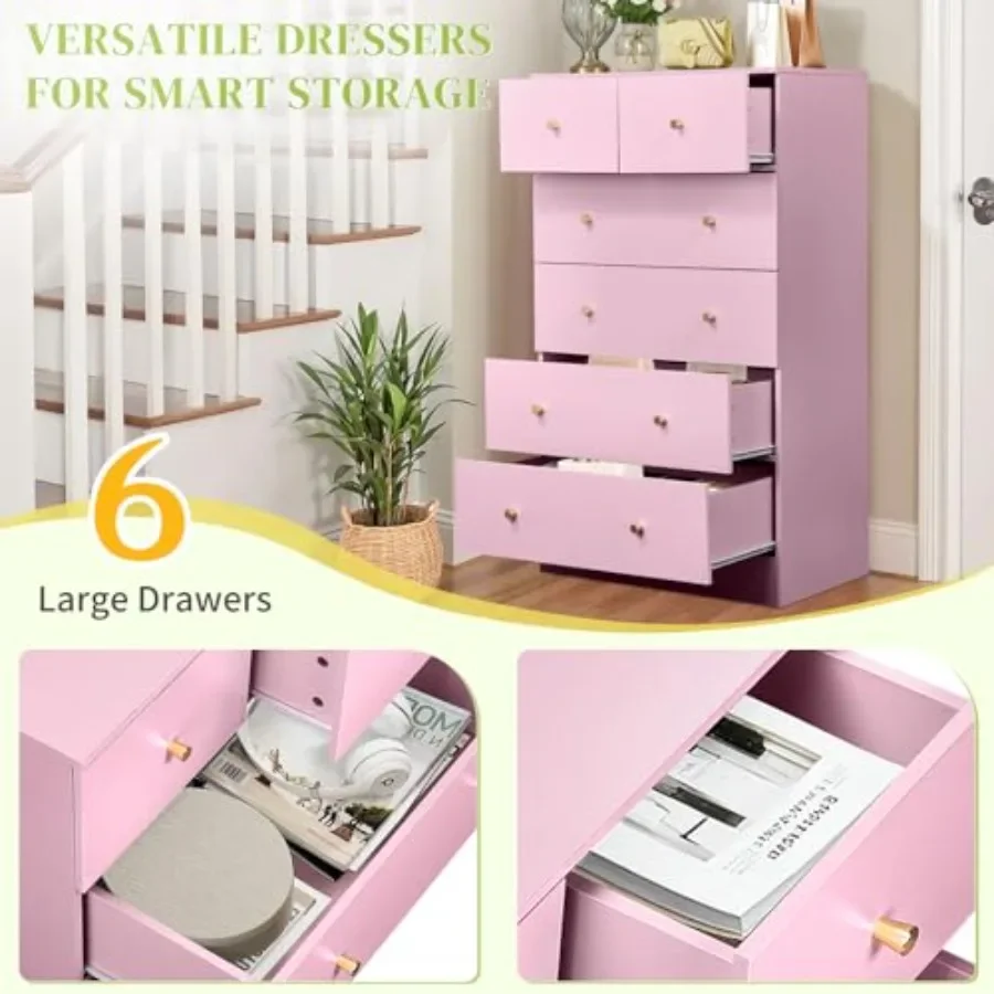 6 Drawer Dresser, Rose Gold Handle Modern Bedroom Chest view 4