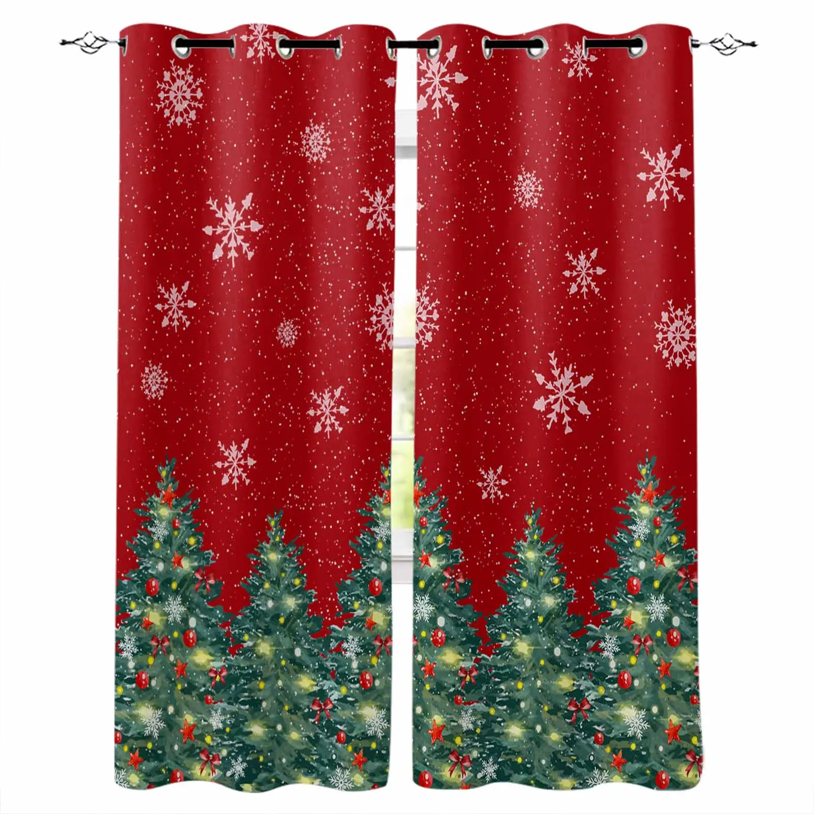 

Christmas Tree Lights Bows Stars Snowflakes Blackout Curtains For Living Room Bedroom Window Treatment Blinds Kitchen Drapes