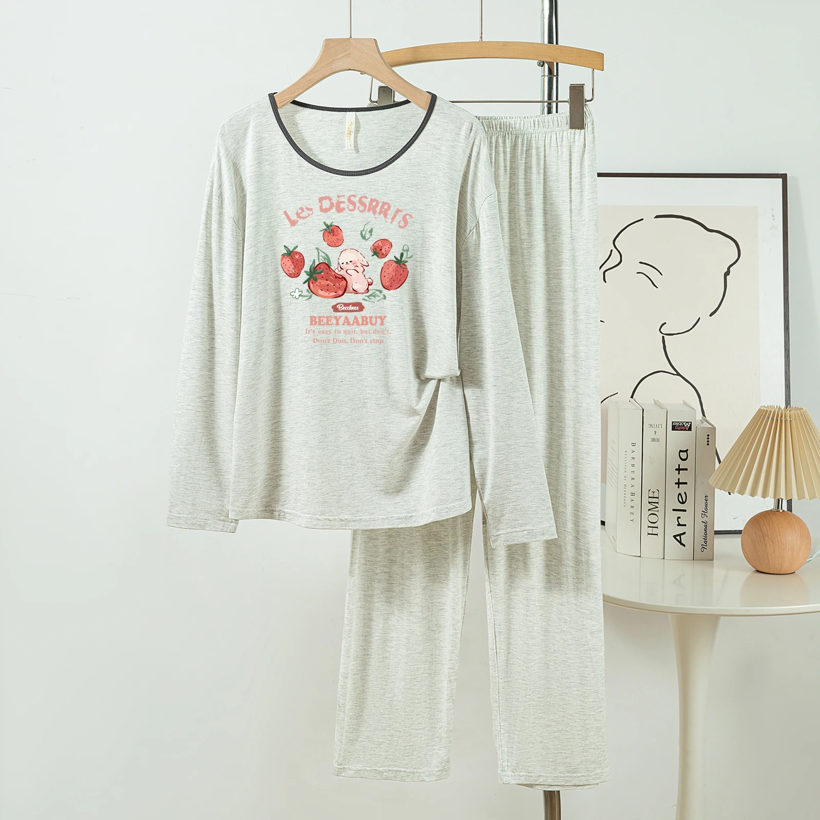 

5181-16 Casual and Comfortable Modal Cotton Pajamas for Women, New Spring and Autumn Long-Sleeved Long Pants Solid Color Casual