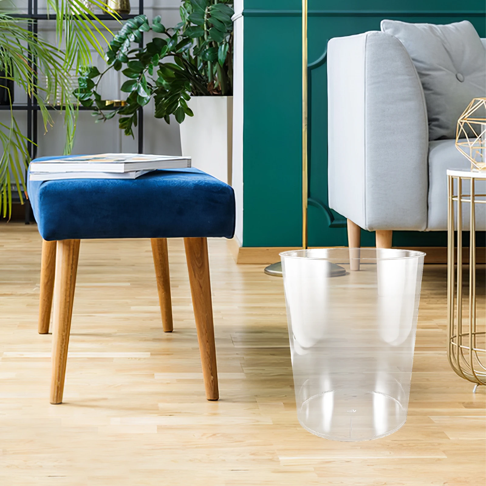 

Transparent Waste Bin Strip Pattern Office Use Garbage Bucket Trash Can Household Ash bin Storage Basket