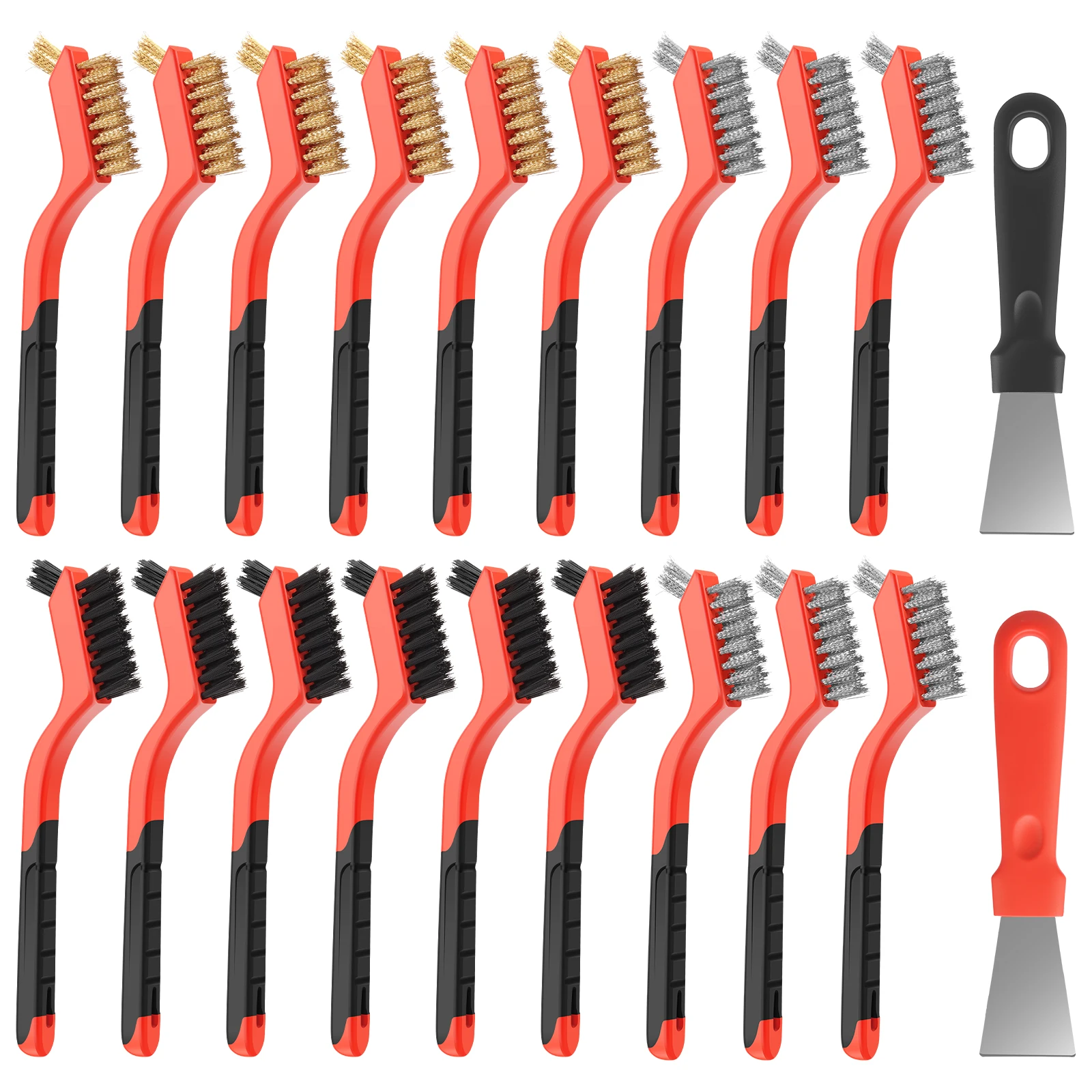 

18 шт. проволочная щетка и 2 шт. скребок из нержавеющей стали, медь, нейлон, проволочная щетка, скраб для ржавчины, инструменты для очистки, ручная чистка