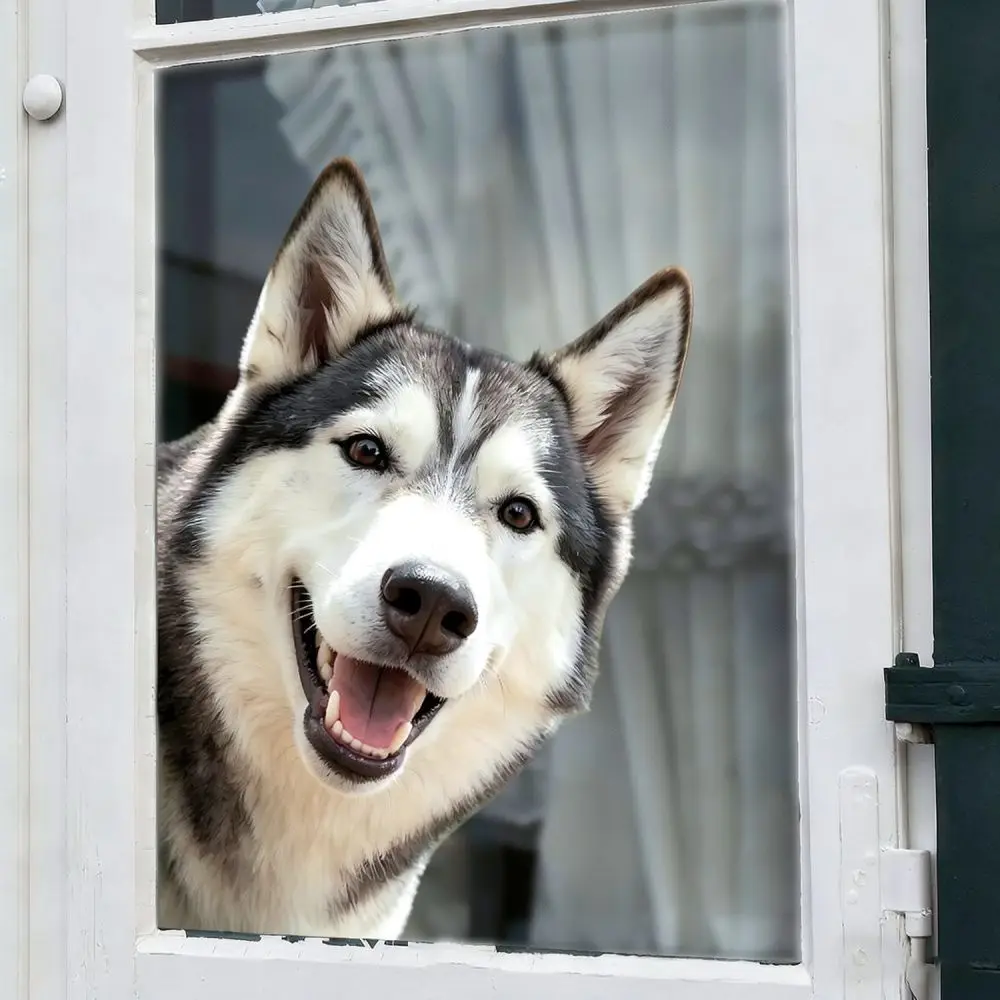 Creative Husky Static Window Sticker Removable PVC Glass Cling Modern Minimalist Art Decor For Home Door Window
