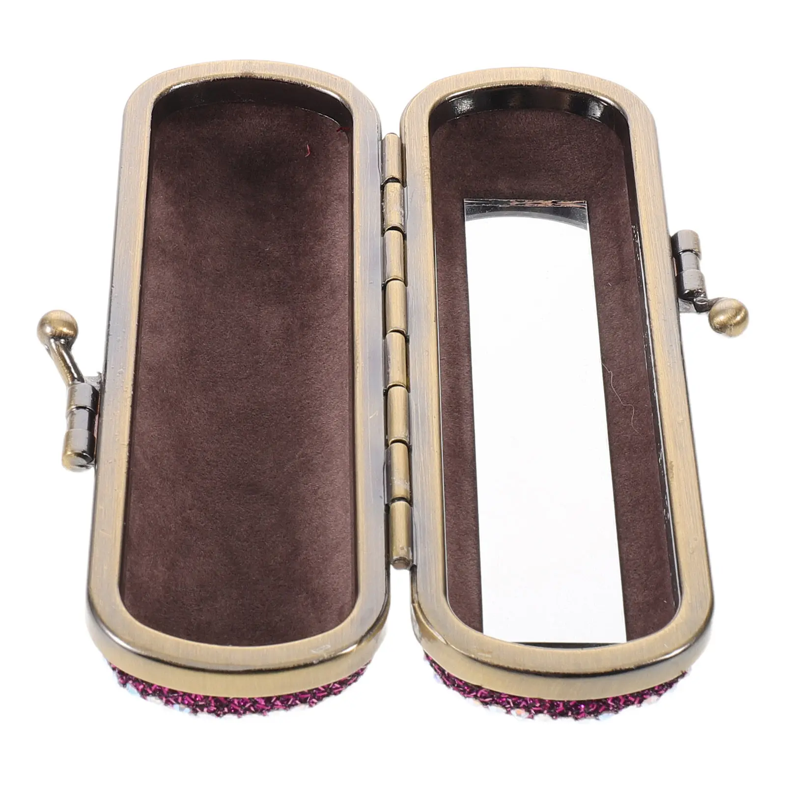 Rhinestone Lipstick Case Violet Compact Portable Storage Holder Mirror Travel Lipstick Organizer
