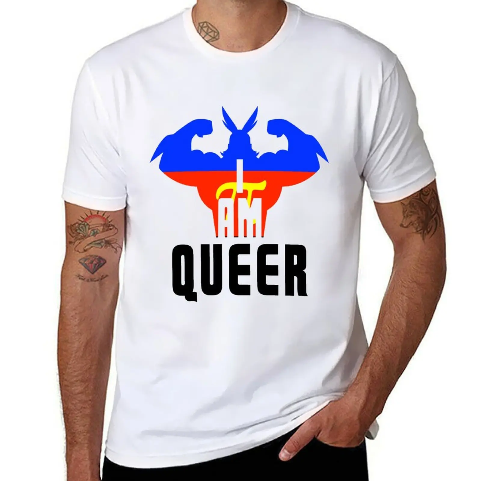 

Flag Am All Queer! I - Pride Might Polyamory T-Shirt Big Size Short Sleeve Tee for Men