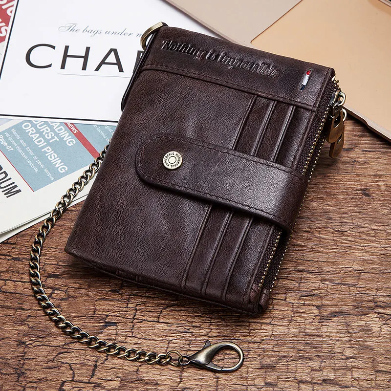 KAVIS Genuine Leather RFID Vintage Wallet with Card Holder for Men Short Hasp Zipper Coin Pocket Business Male Money Bag