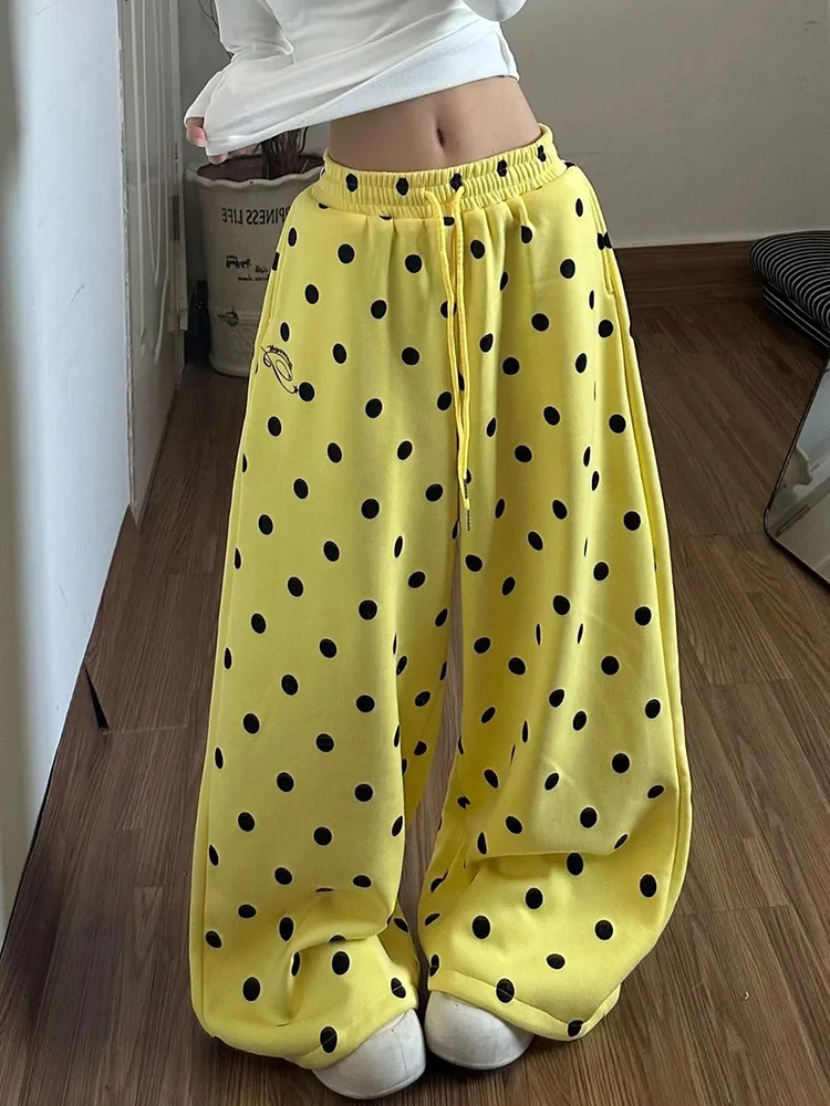 Y2K Retro Dot Sweatpants Women High Waist Hip Hop Harajuku Streetwear Wide Leg Pants American Loose Spring Vintage Bf Trousers