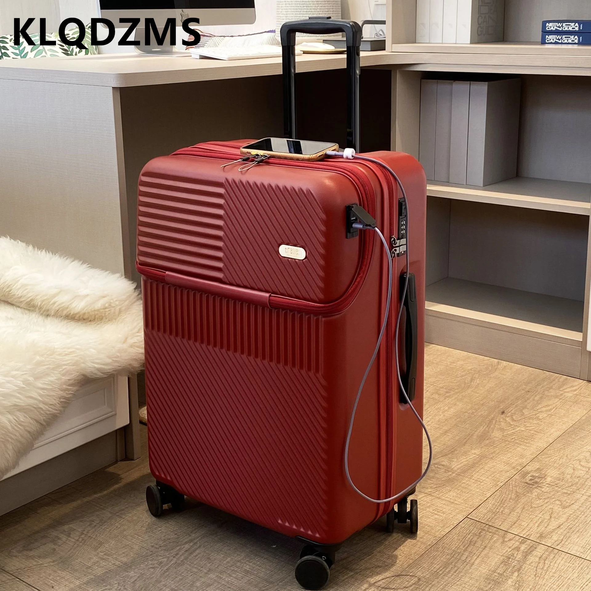 

KLQDZMS 20"22"24"26 Inch High-quality Front-opening Suitcases for Men and Women Can Be Portable on The Plane with Wheels Luggage