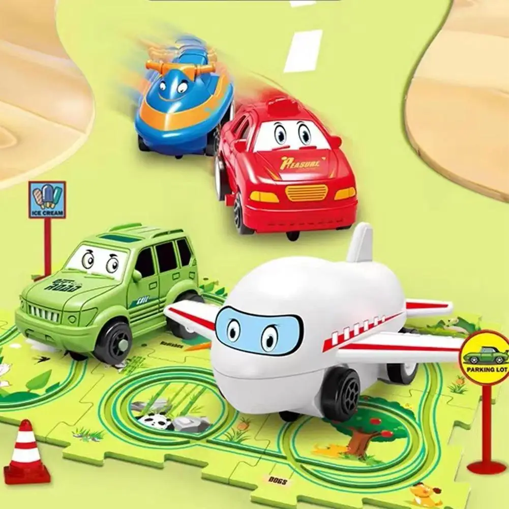 DIY Puzzle Track Car Children's Toy Car Mini Track City Scene Building Assembly Educational Toys Creative Car Exquisite Gifts In