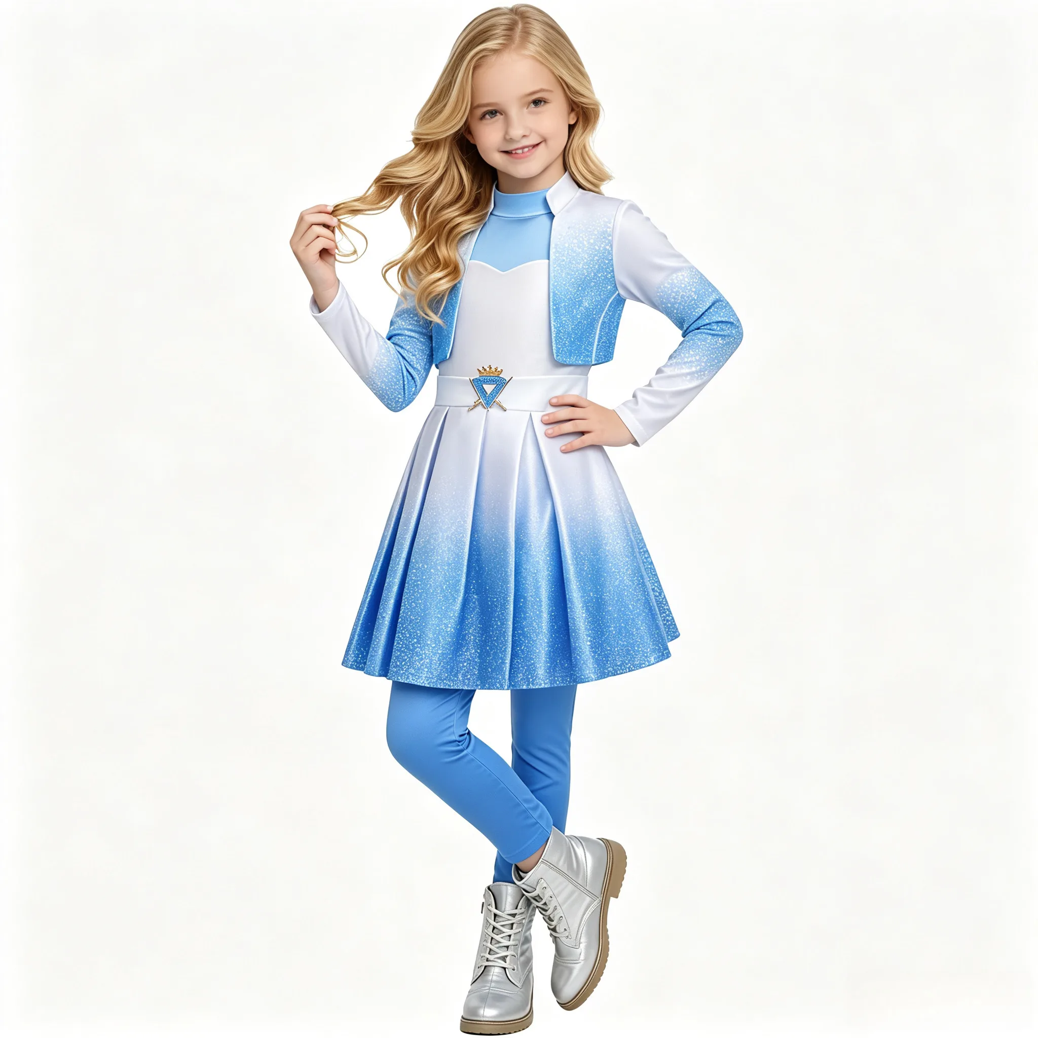Blue Princess Costume Kids Girls Halloween Fancy Dress Up Outfit Set Jacket Dress Pants For Birthday Party School Stage Event