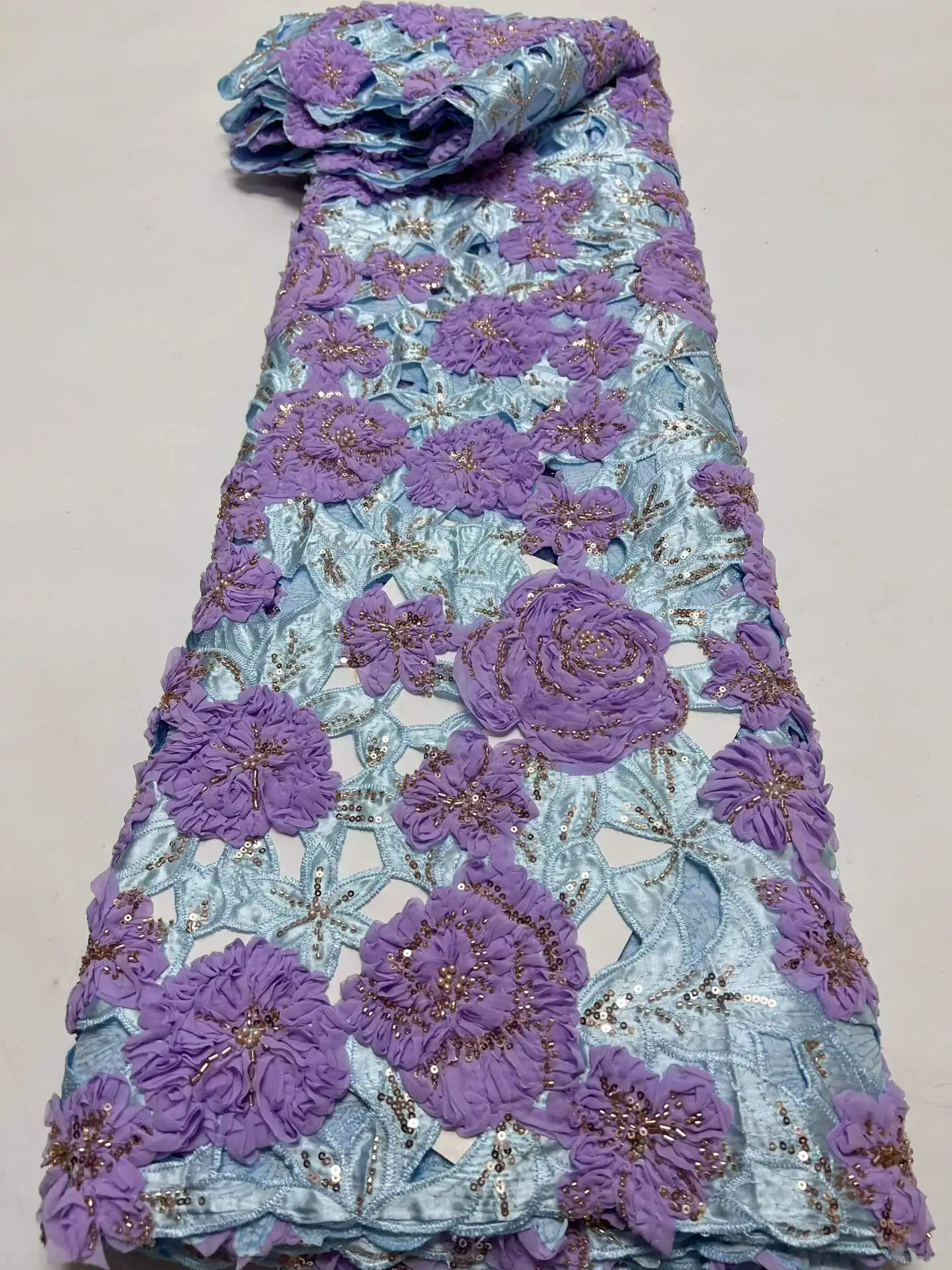 Luxury African Lace Fabric 5 Yard High Quality 2026 Beaded Lace Fabrics 3D Tulle Fabric For Wedding Dress Sewing