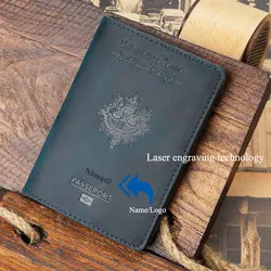 Luxury Personalize Name Engraving Genuine Leather France Passport Cover Holder Case Passport Case Travel Wallet Bag