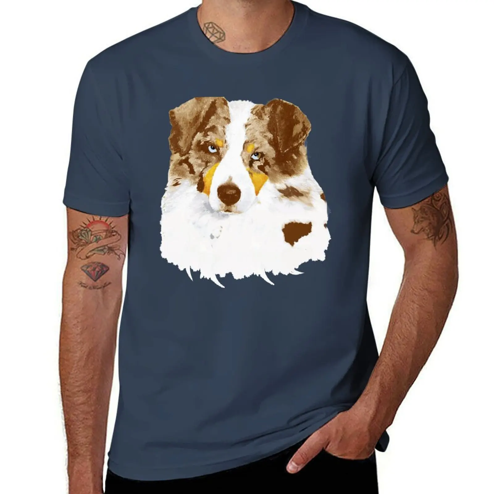 

Red Merle Australian Shepherd Dog Portrait T-Shirt t shirts designer man t shirt cotton T-Shirt