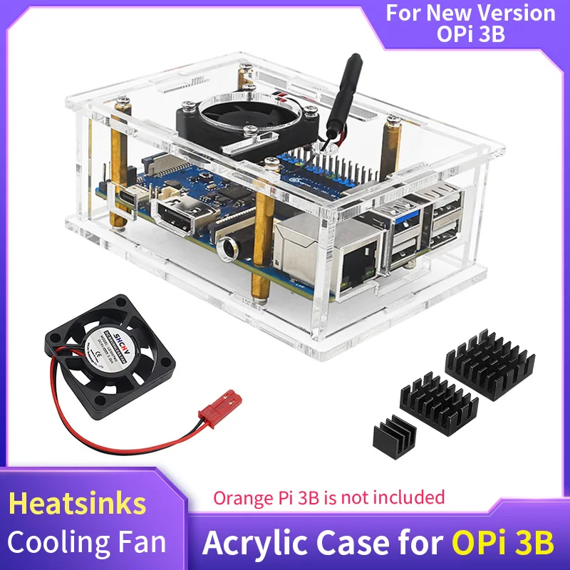 Orange Pi 3B Acrylic Case Transparent Shell Active Passive Cooler Optional Cooling Fan Aluminum Heatsink for New Version OPi 3B