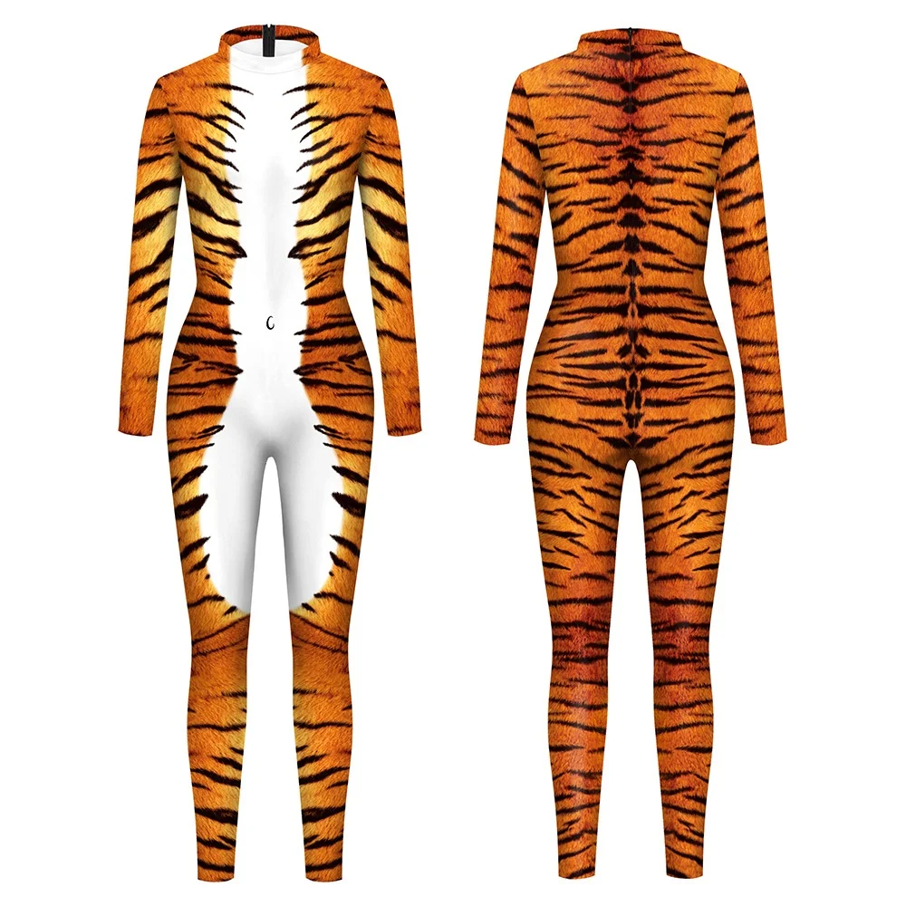 Women Men Animals Tiger 3D Printed Jumpsuit Adults Halloween Cosplay Costume for Dancing Party Dress Up