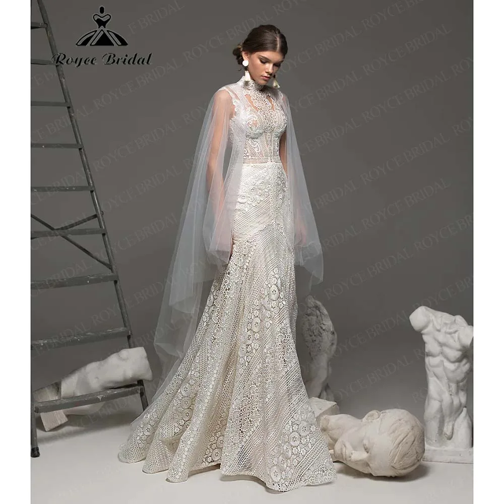 

Roycebridal High Neck Lace Boho Mermaid Wedding Dress 2026 Chic Open Back Sleeveless Brides Gown Vestidos Para Mujer Customized