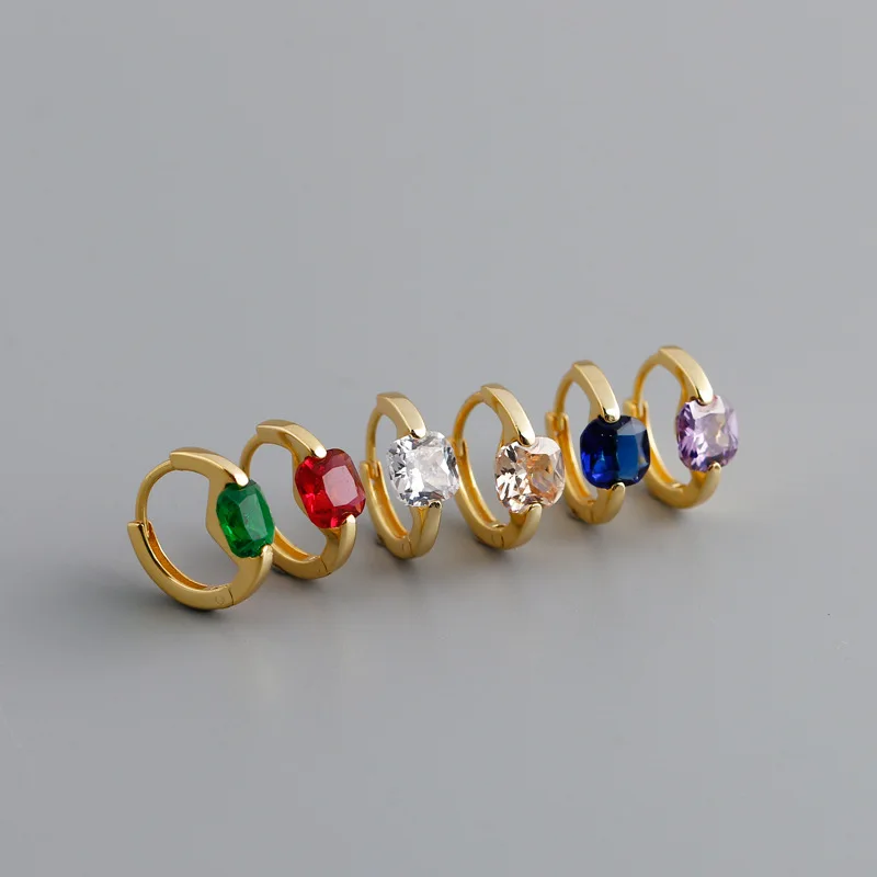 Wholesale Silver Gold Color Geometric Multi-color Square Zircon Hoop Earrings for Women Delicate Jewelry Gifts