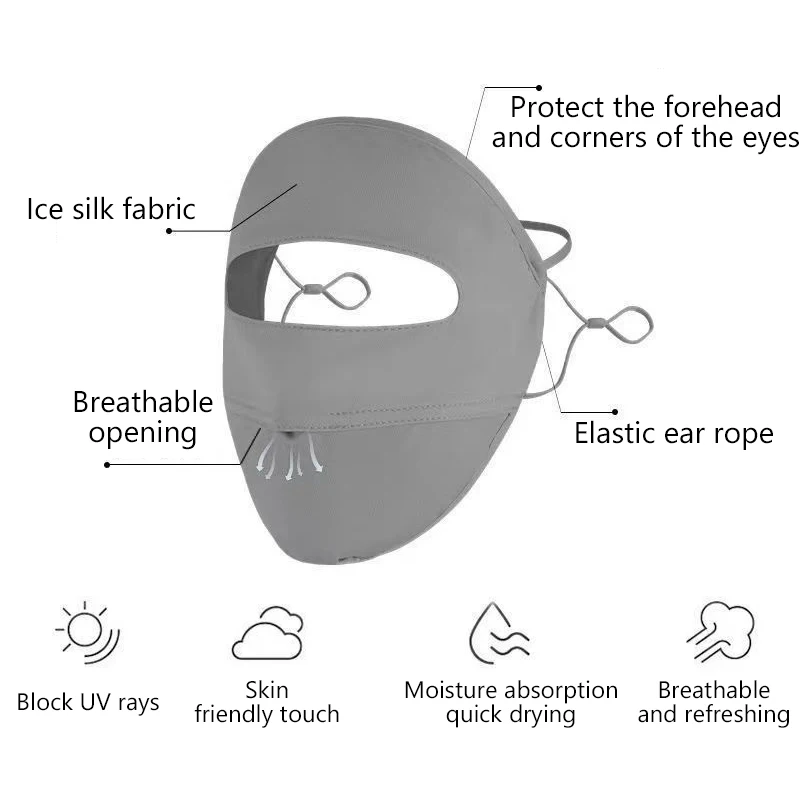 Masker Wajah penutup penuh, musim panas tabir surya masker wajah perlindungan Uv es sutra bernapas pelindung wajah kerai bersepeda