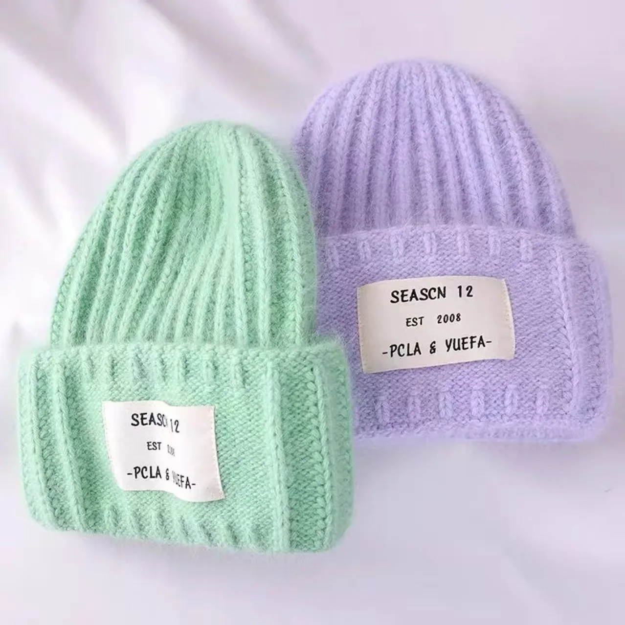 

Angora Knitted Beanies Hats For Women&Men Winter Warm Balaclava Skullies Hat Unisex Outdoor Coldproof Ski Ear Protection Caps
