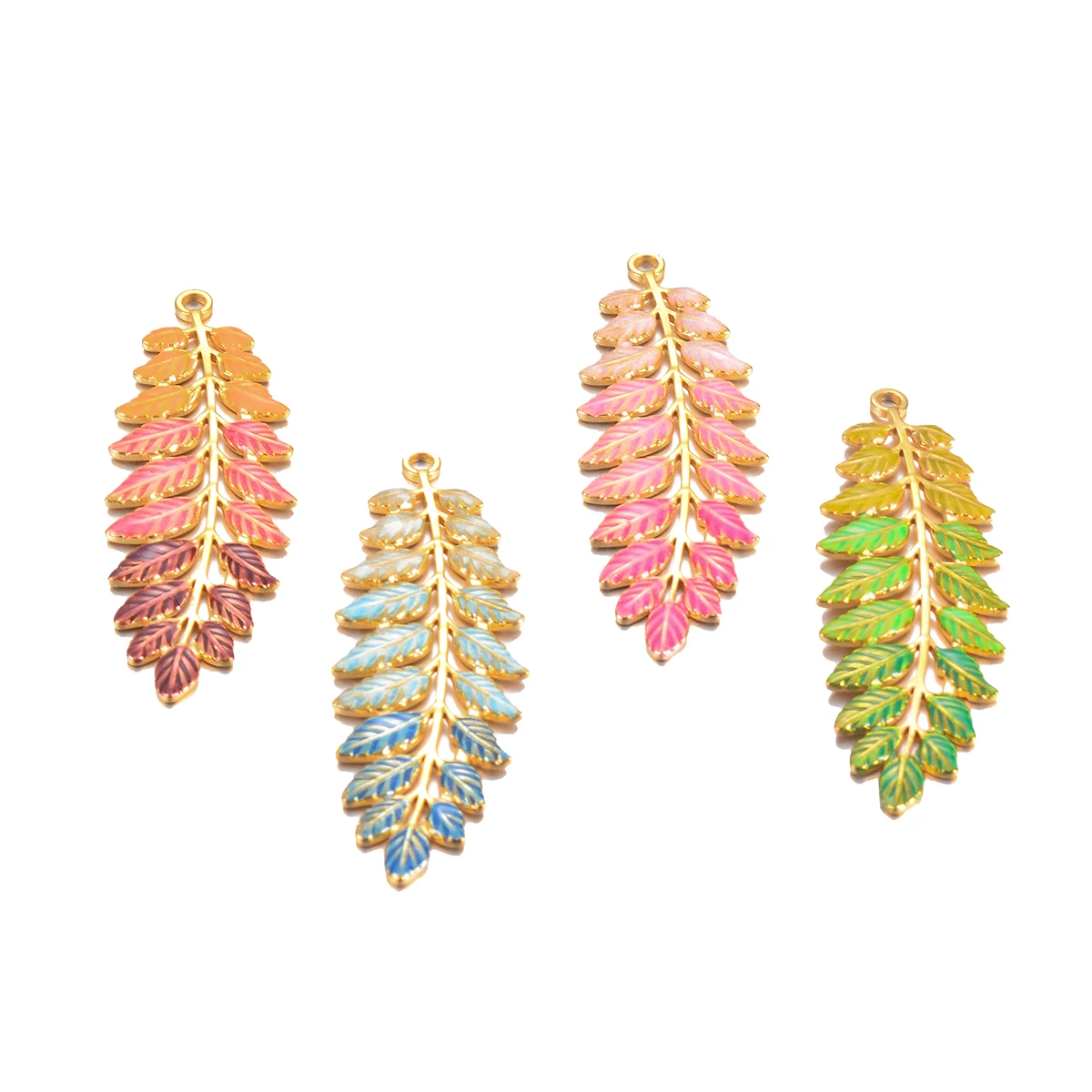 2Pcs 4Colors Stainless Steel Large Leaf Decoration, Suitable for Women DIY Necklace Bracelet Accessories Making Findings