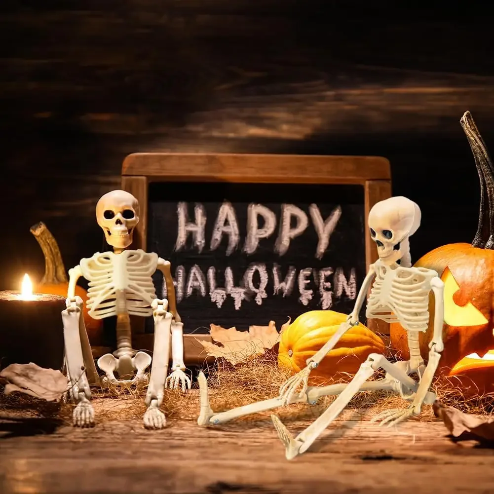40CM Halloween Simulation Skeleton Hanging Plastic Human Skull Skeleton Can Stand Joints Movable Party Horror Props image 2
