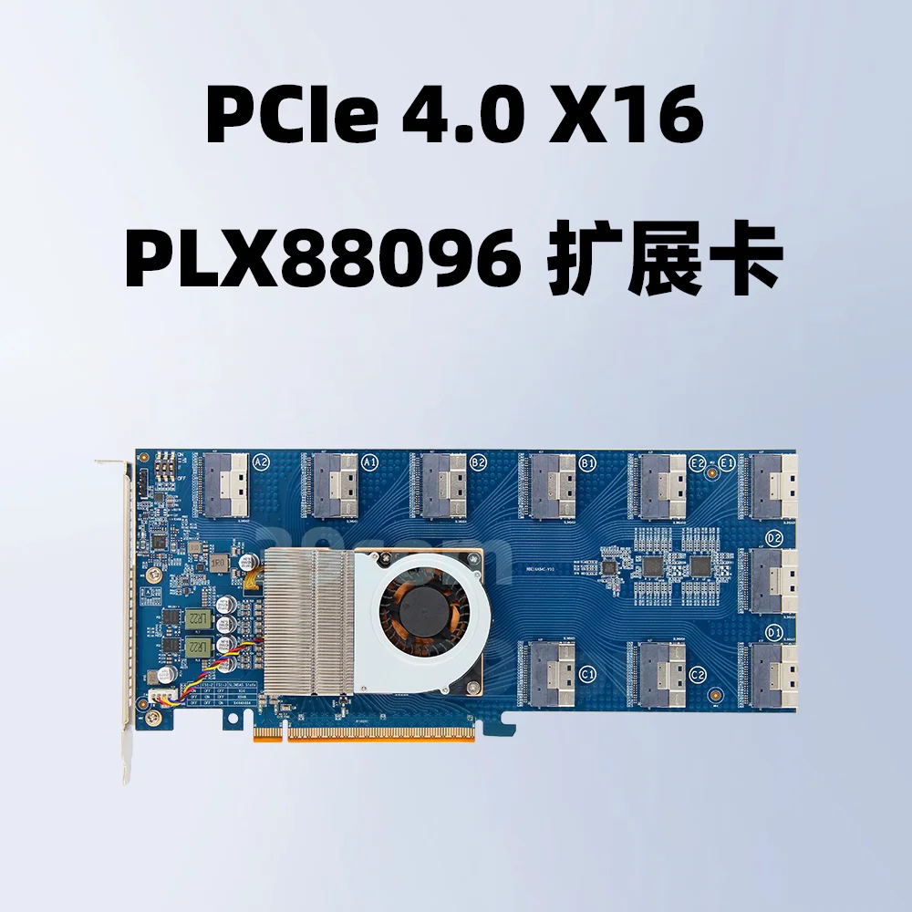 PCIe 4.0 x16 to 8x 8654 Split-Free Expansion Card | PLX88096, Supports x4/x8/x16 Bifurcation