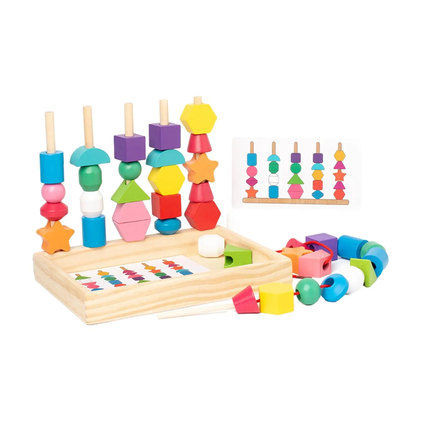 Wooden Beads Sequencing Toy Stem Preschool Learning Toys Lacing Beads and