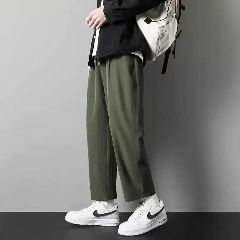 

Ice Silk Men's Casual Nine-Piece Pants Summer Lightweight Straight Leg Sports Breathable Cool Feeling Long Thin Western Pants