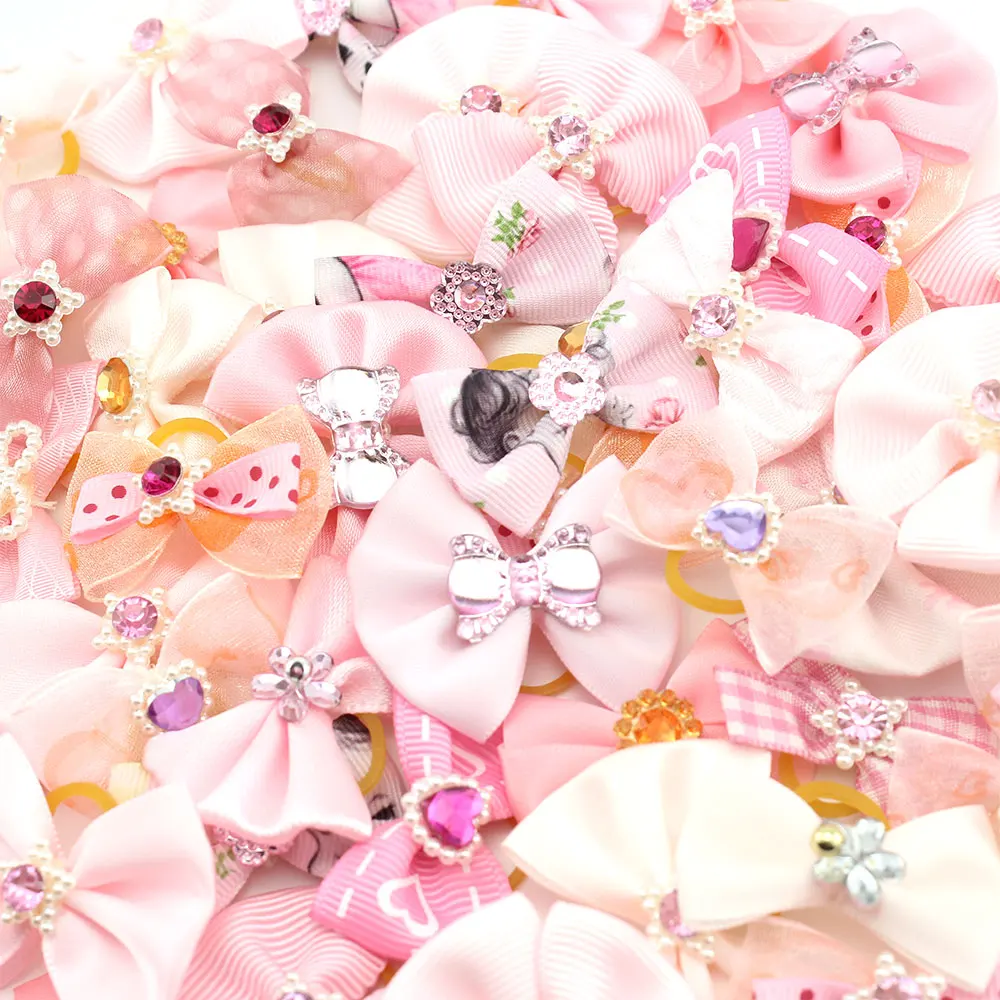 

Set Cute Pet Bows Small Dogs Grooming Accessories Rubber Bands Puppy Cat Headwear Print Bow Handmade Hair Band For Dog Sale