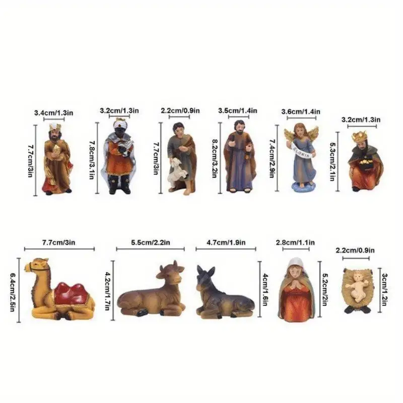 11Pcs Set Nativity Scene Indoor Christmas Village Little People Collectible Buildings Xmas Holiday Decorations Figures view 2