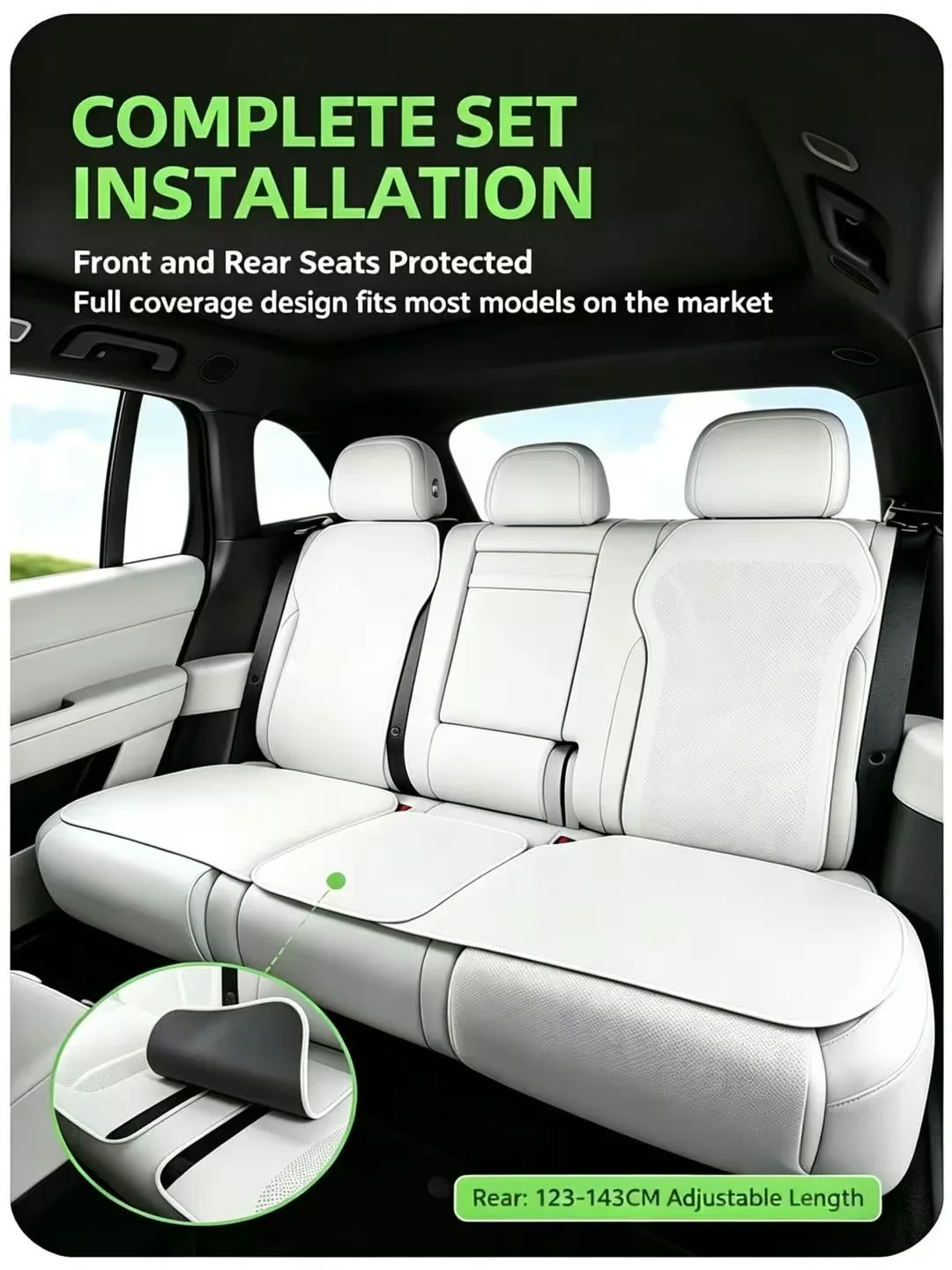 Universal Car Seat Cushion Full Set, Laser‑Perforated Breathable Four‑Season Auto Seat Pad Summer Car Seat Protector
