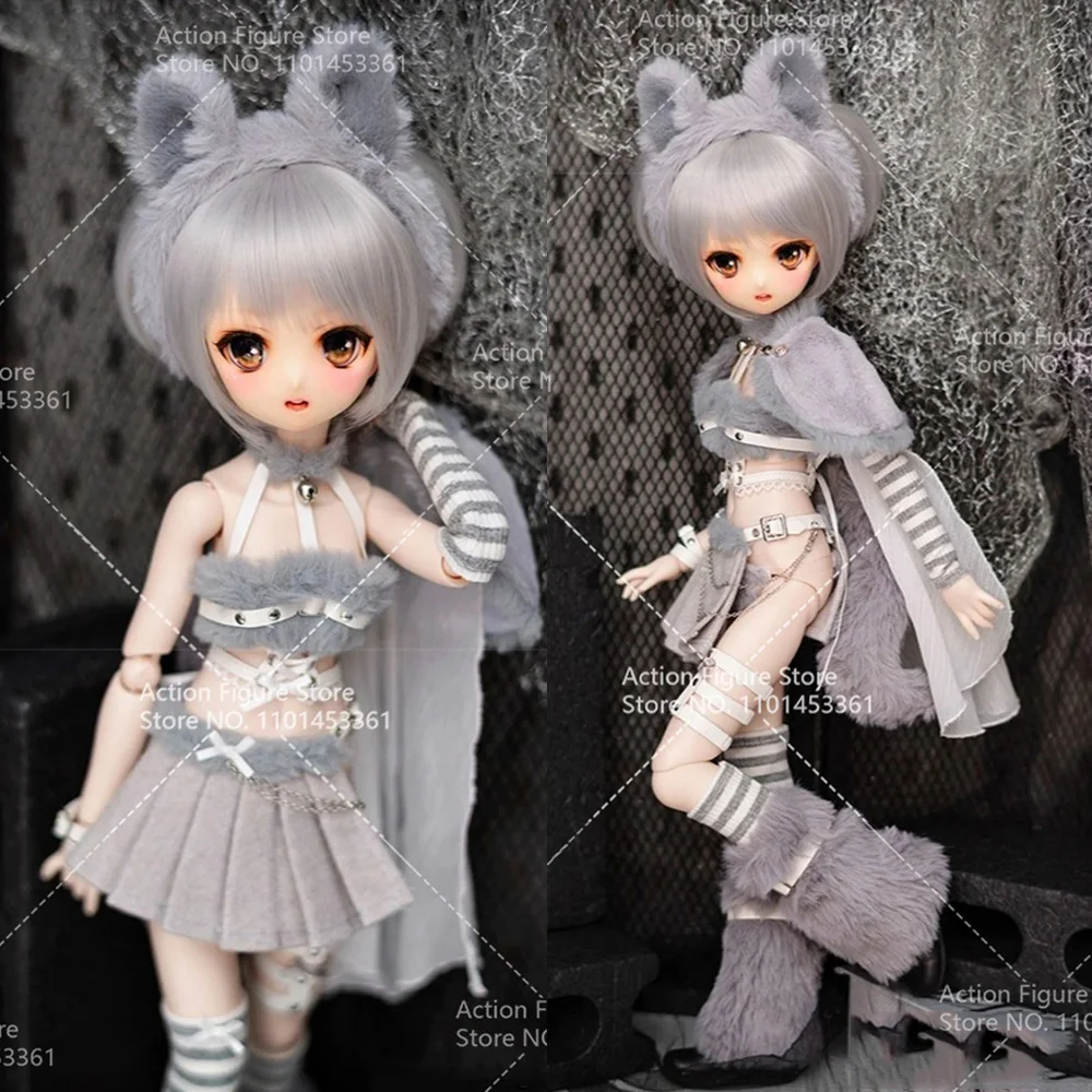 

[Высокое качество] 1/3 1/4 милый серебряный волк одежда костюм сексуальный меховой топ плащ мини-юбка чехол для ног для BJD фигурка тела