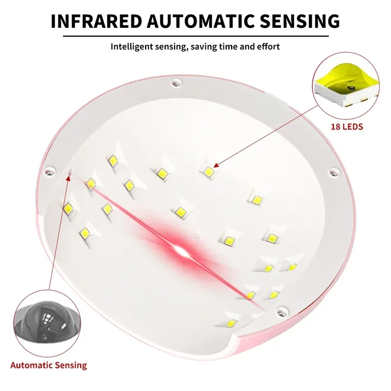 48W 전문 네일 건조기 램프 조명 12/18 LED 자동 감지 매니큐어 빠른 경화 모든 젤 네일 폴란드 램프 건조