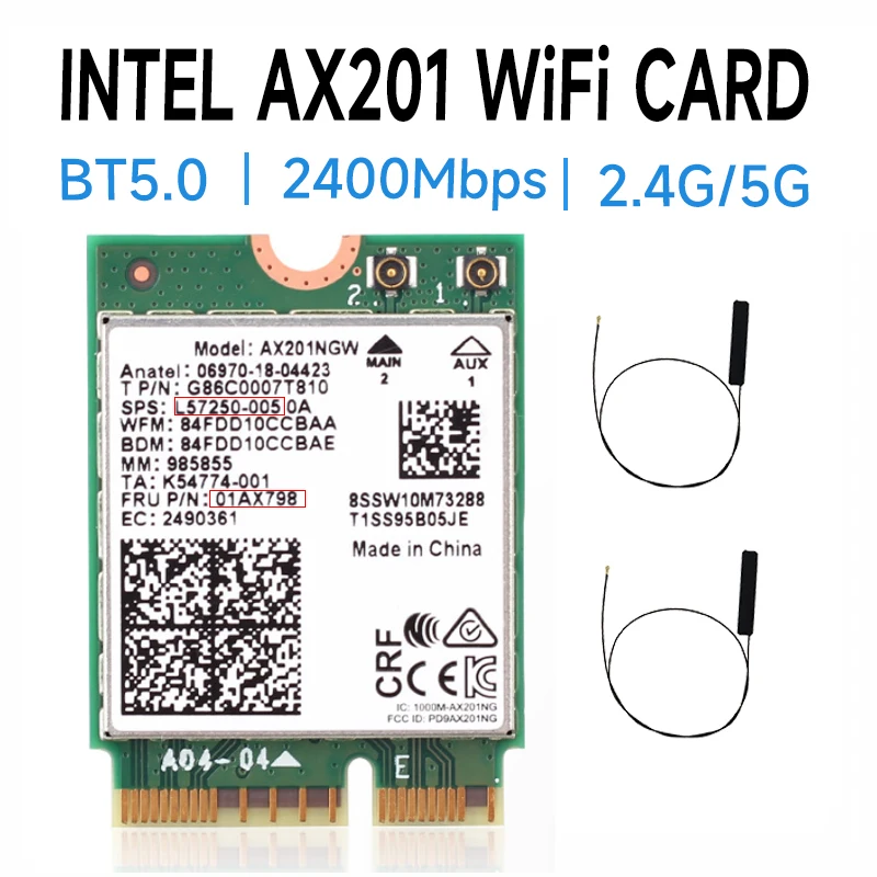 Wi-Fi 6 AX201 Bluetooth 5.0 Dual Band 2.4G/5G Wireless NGFF Button E CNVi Wifi Card AX201NGW 2.4Ghz / 5Ghz 802.11ac / ax