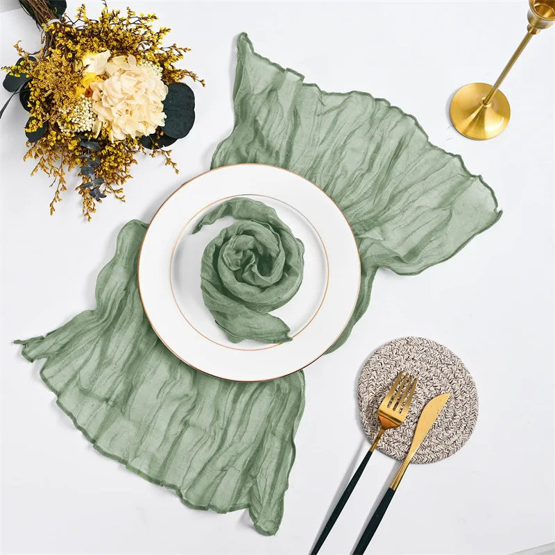 

6pcs Cheesecloth Gauze Napkin Sage Green Table Placemat Setting Dining Wedding Party Banquet Christmas Banquets Table Cake Decor