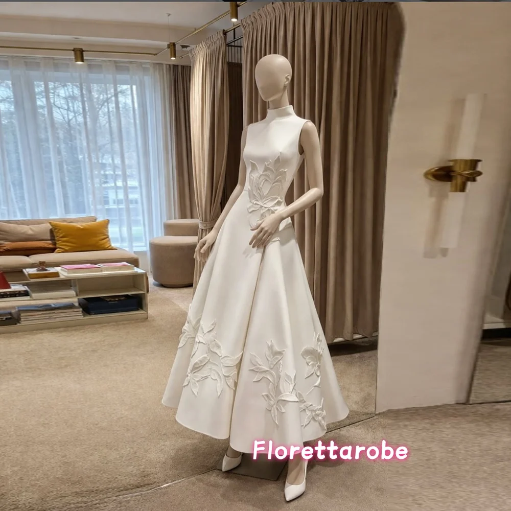 

Customized Elegant Evening Dresses for Women High-Neck Flowers Ankle-Length A-Line Prom Formal Wedding Guest Special Events Gala