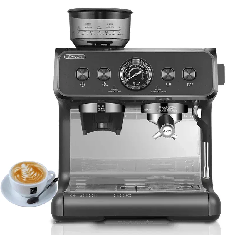 

Original Barsetto Italian Coffee Maker Machine with Grinder Cappuccino Steam Milk Frother 20Bar Semi Automatic Espresso Machine