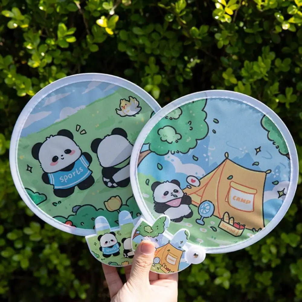 Folding Round Collapsible Pocket Fan Portable Mini Handheld Fan Cartoon Pattern Cute Foldable Fan