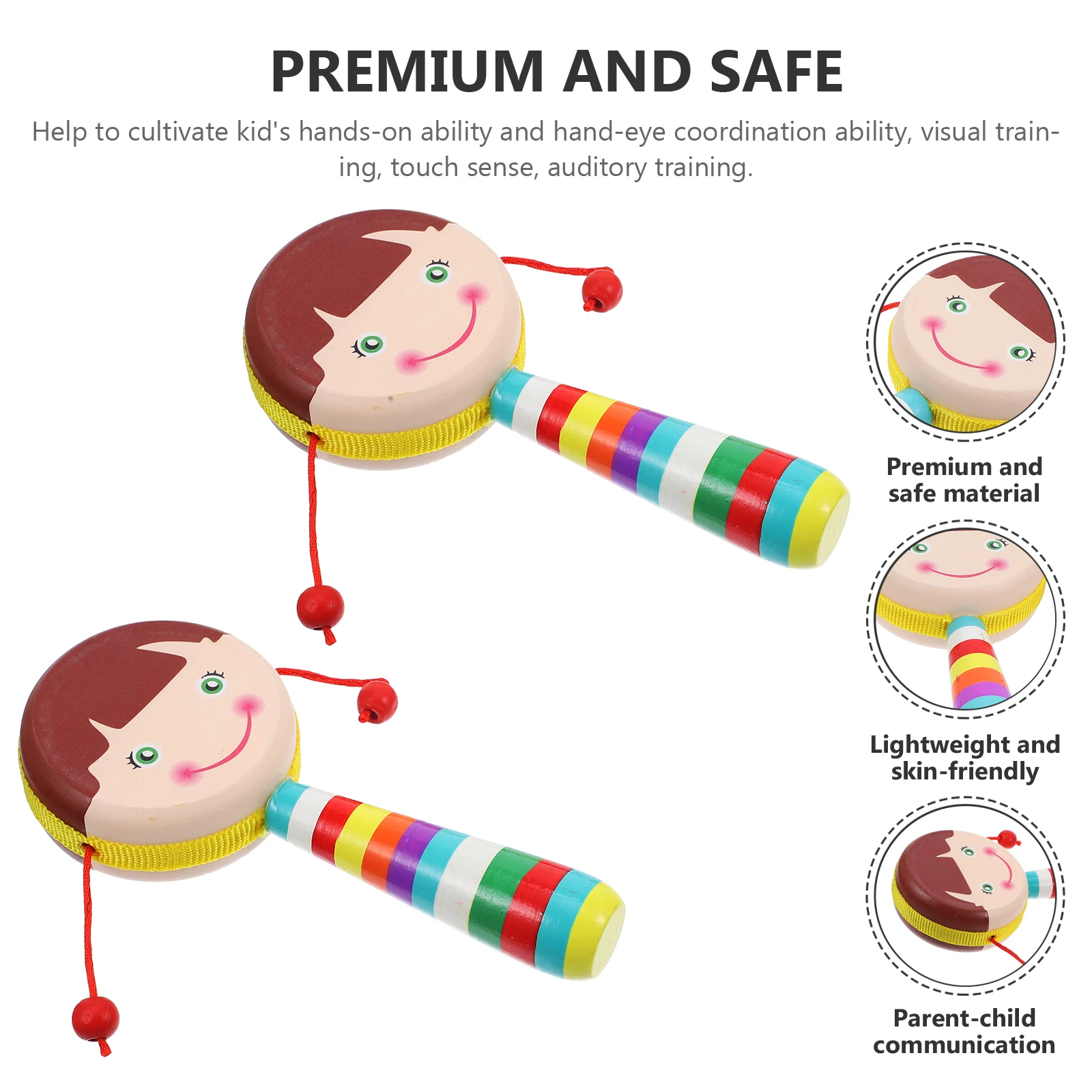 

2Pcs Wooden Baby Handheld Light Safe Material Sound Baby Handheld Sensory Visual Training Musical Toys