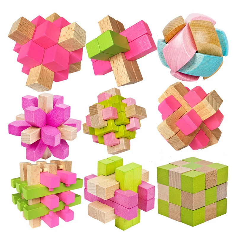 Wooden Puzzles Toys Kong Ming Lock Lu Ban Lock Classical Unlock Toys IQ Brain Teaser Educational Toy For Adult Children